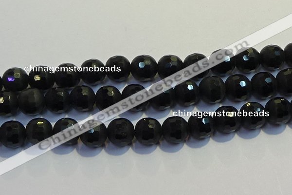 COB478 15.5 inches 16mm faceted round matte black obsidian beads