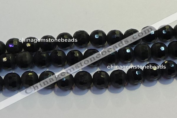 COB479 15.5 inches 18mm faceted round matte black obsidian beads