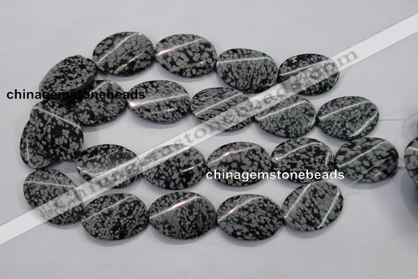 COB58 15.5 inches 25*35mm twisted oval Chinese snowflake obsidian beads