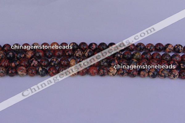 COB662 15.5 inches 8mm round red snowflake obsidian beads