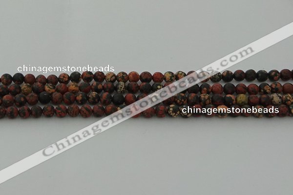 COB671 15.5 inches 6mm round matte red snowflake obsidian beads