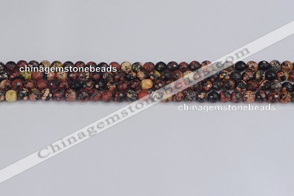 COB676 15.5 inches 4mm faceted round red snowflake obsidian beads