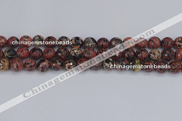 COB680 15.5 inches 12mm faceted round red snowflake obsidian beads