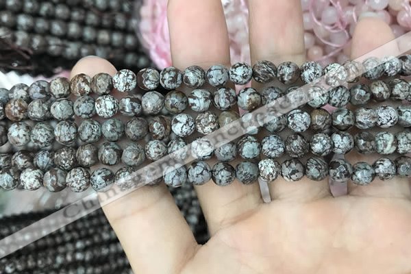 COB691 15.5 inches 6mm faceted round Chinese snowflake obsidian beads