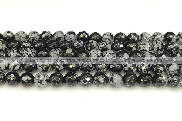 COB772 15 inches 10mm faceted round snowflake obsidian beads