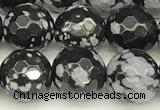 COB773 15 inches 12mm faceted round snowflake obsidian beads