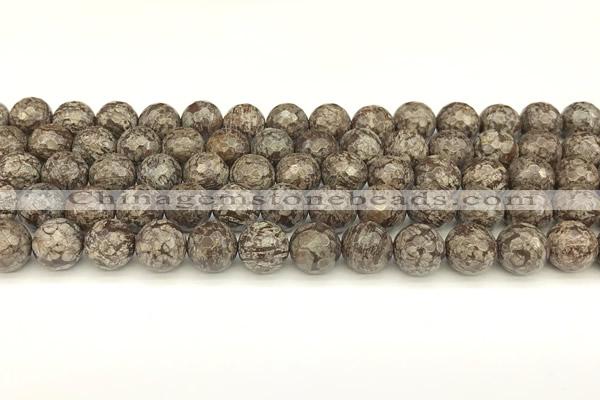 COB781 15 inches 8mm faceted round Chinese snowflake obsidian beads