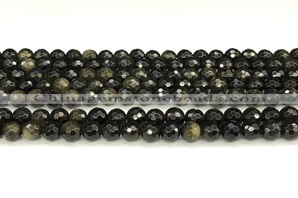 COB785 15 inches 6mm faceted round golden obsidian beads