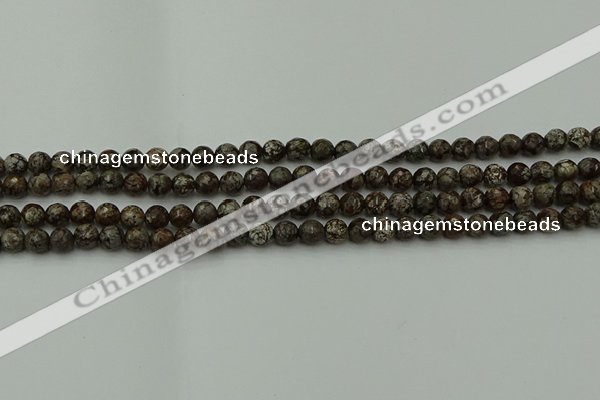 COB810 15.5 inches 4mm faceted round red snowflake obsidian beads