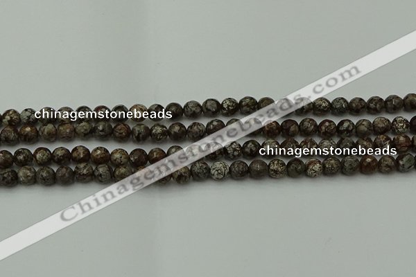 COB811 15.5 inches 6mm faceted round red snowflake obsidian beads