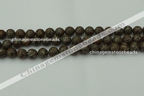 COB814 15.5 inches 12mm faceted round red snowflake obsidian beads