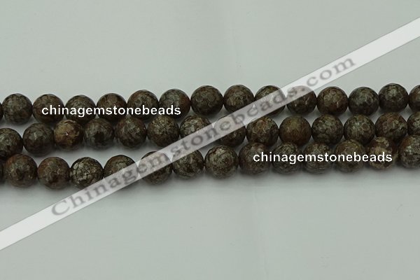 COB815 15.5 inches 14mm faceted round red snowflake obsidian beads