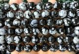 COB873 15 inches 10mm faceted round snowflake obsidian beads wholesale