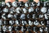 COB874 15 inches 12mm faceted round snowflake obsidian beads wholesale