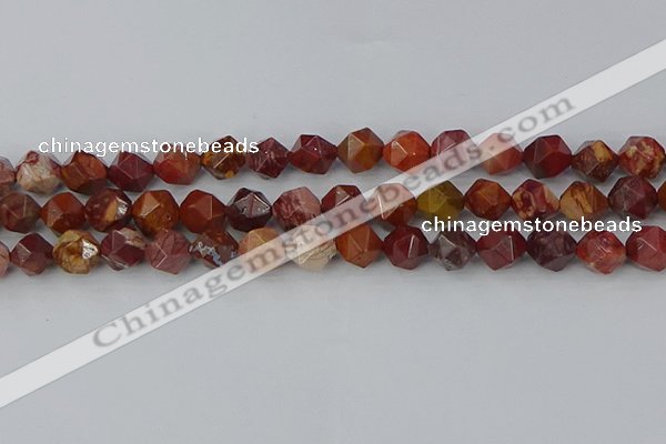 COJ1003 15.5 inches 10mm faceted nuggets red porcelain jasper beads