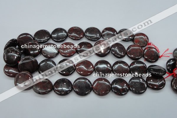 COJ35 15.5 inches 22mm flat round blood jasper gemstone beads