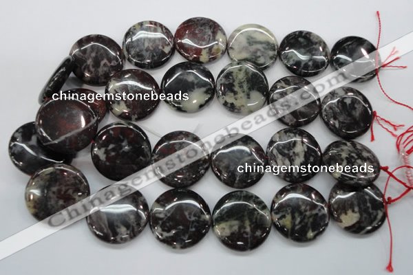 COJ37 15.5 inches 30mm flat round blood jasper gemstone beads