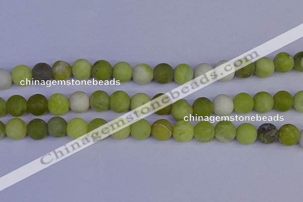 COJ405 15.5 inches 14mm round matte olive jade beads wholesale