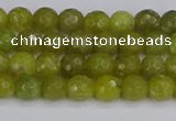 COJ408 15.5 inches 4mm faceted round olive jade beads