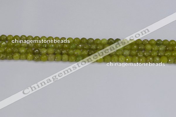 COJ408 15.5 inches 4mm faceted round olive jade beads