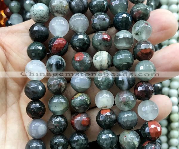 COJ509 15 inches 12mm faceted round blood jasper beads wholesale