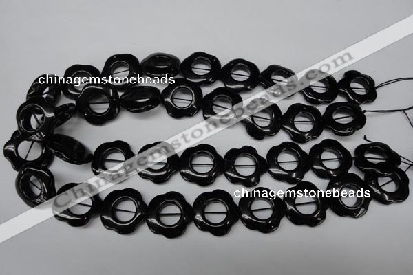 CON110 15.5 inches 22mm carved flower black onyx gemstone beads