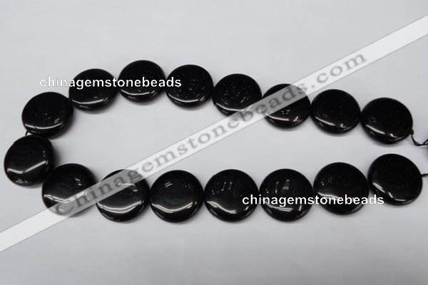 CON47 15.5 inches 25mm flat round black onyx gemstone beads