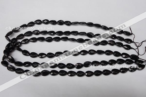 CON72 15.5 inches 8*12mm faceted flat teardrop black onyx gemstone beads