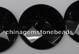 CON85 15.5 inches 32mm faceted coin black onyx gemstone beads