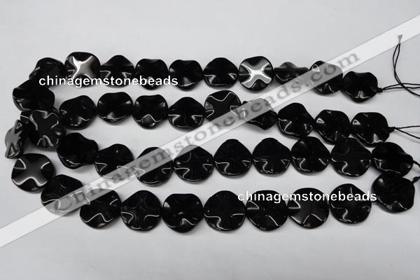 CON95 15.5 inches 19mm wavy coin black onyx gemstone beads
