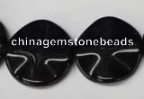 CON96 15.5 inches 23mm wavy coin black onyx gemstone beads