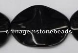 CON98 15.5 inches 30*40mm wavy oval black onyx gemstone beads