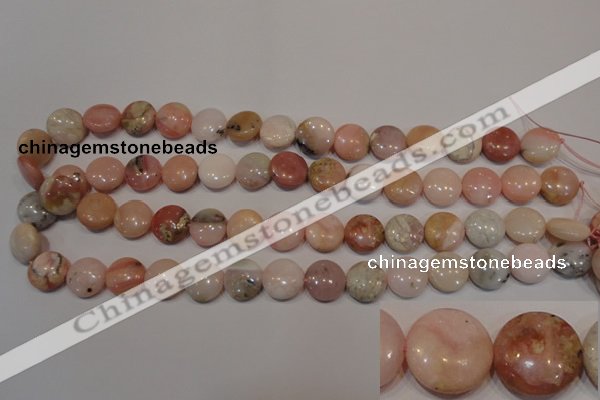 COP1015 15.5 inches 14mm flat round natural pink opal gemstone beads