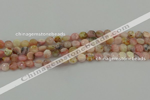 COP1293 15.5 inches 8mm flat round natural pink opal beads