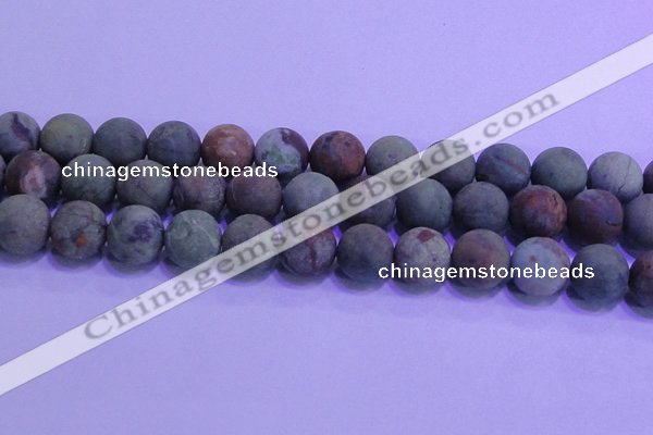 COP1355 15.5 inches 14mm round matte green opal gemstone beads