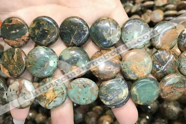 COP1648 15.5 inches 20mm flat round green opal gemstone beads