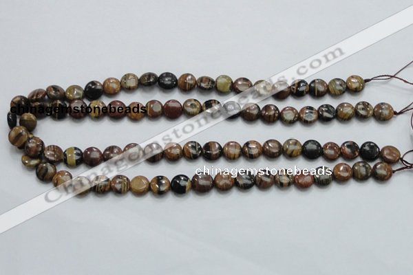 COP210 15.5 inches 10mm flat round natural brown opal gemstone beads