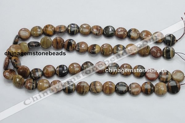 COP211 15.5 inches 14mm flat round natural brown opal gemstone beads