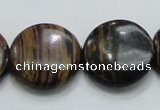 COP214 15.5 inches 25mm flat round natural brown opal gemstone beads