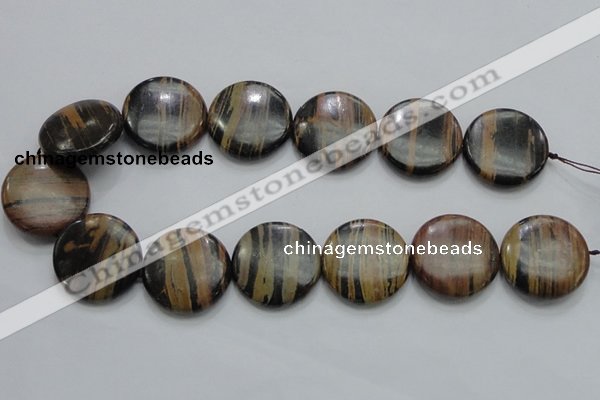 COP215 15.5 inches 30mm flat round natural brown opal gemstone beads