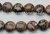 COP229 15.5 inches 12mm flat round natural brown opal gemstone beads