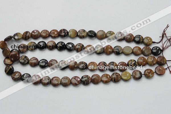 COP229 15.5 inches 12mm flat round natural brown opal gemstone beads