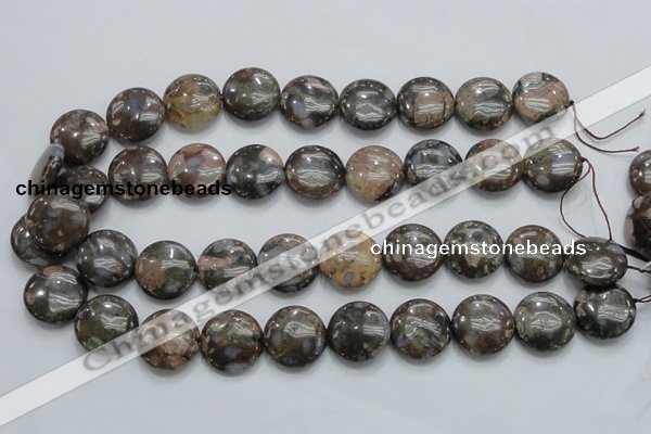 COP251 15.5 inches 20mm flat round natural grey opal gemstone beads