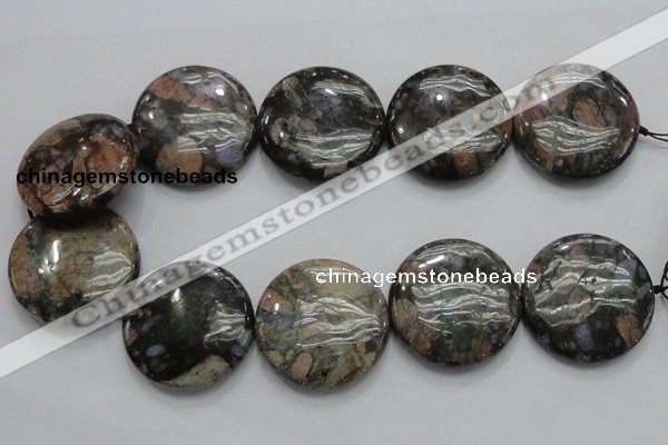 COP253 15.5 inches 40mm flat round natural grey opal gemstone beads