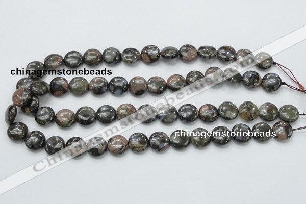 COP270 15.5 inches 14mm flat round natural grey opal gemstone beads