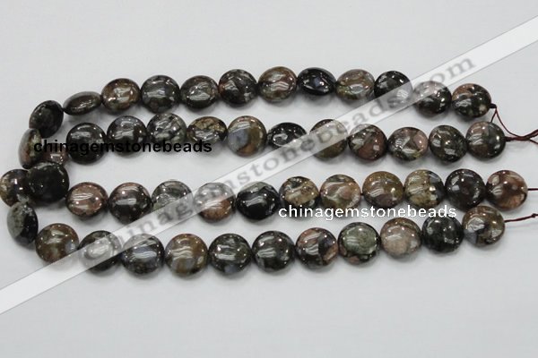 COP271 15.5 inches 16mm flat round natural grey opal gemstone beads