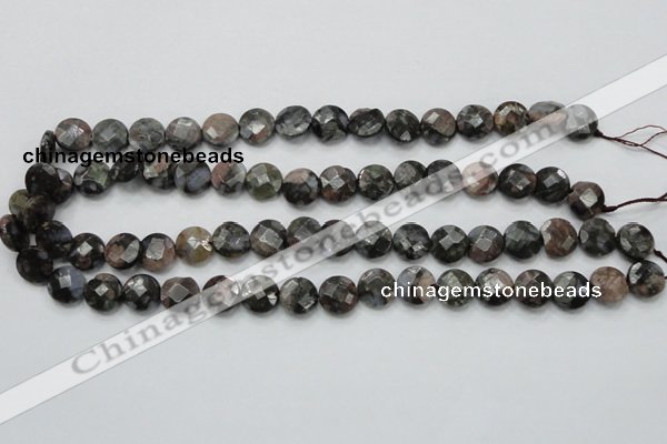 COP275 15.5 inches 12mm faceted round natural grey opal gemstone beads