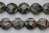 COP276 15.5 inches 14mm faceted round natural grey opal gemstone beads