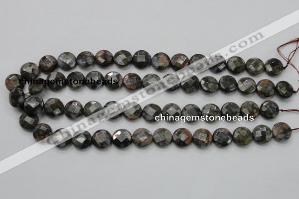 COP276 15.5 inches 14mm faceted round natural grey opal gemstone beads