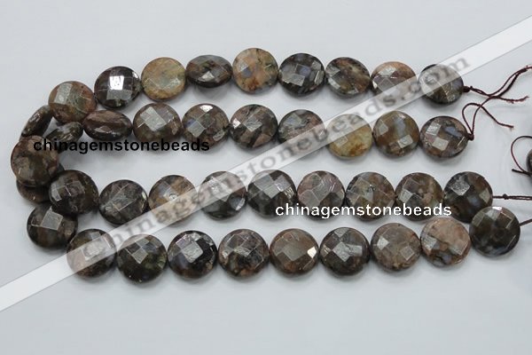 COP277 15.5 inches 20mm faceted round natural grey opal gemstone beads